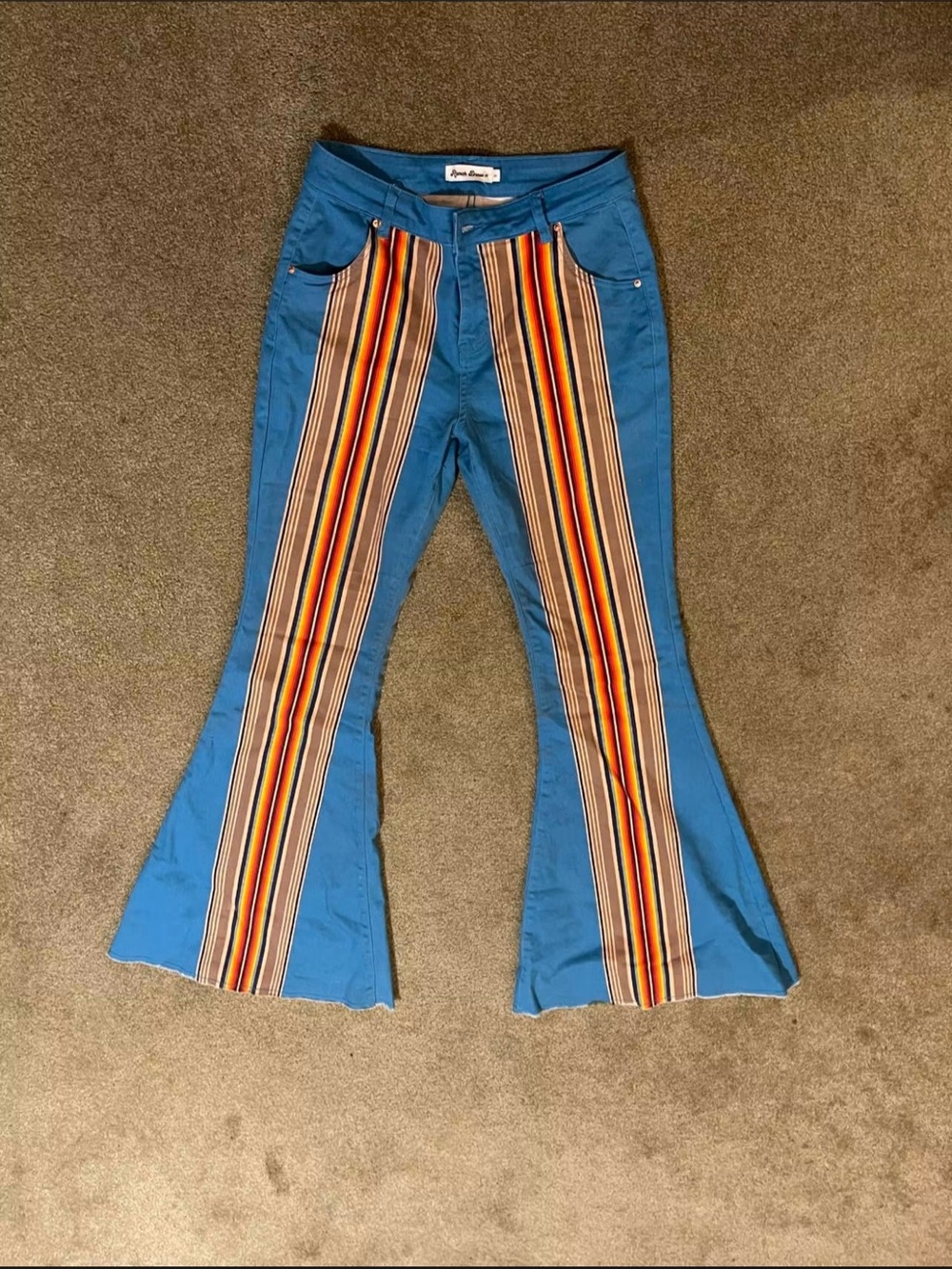 Teal Flare Jeans with Multicolor Stripe Inset - Women